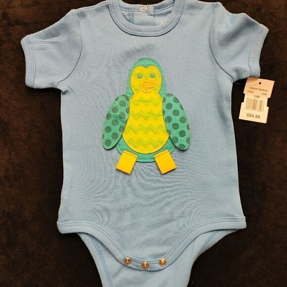 KID TEES BLUE PENGUIN 12 MONTH ONESIE - Picture 1 of 4